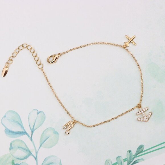 "Rose Gold Chain Bracelet with Anchor & Travel Charms for Women, XPBL0854 - Picture 6 of 13